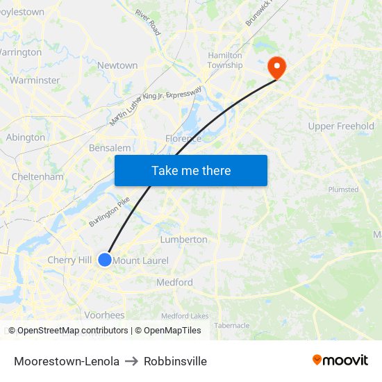 Moorestown-Lenola to Robbinsville map