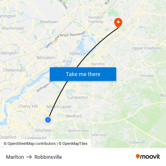 Marlton to Robbinsville map