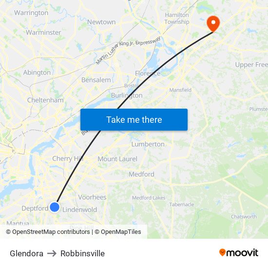 Glendora to Robbinsville map