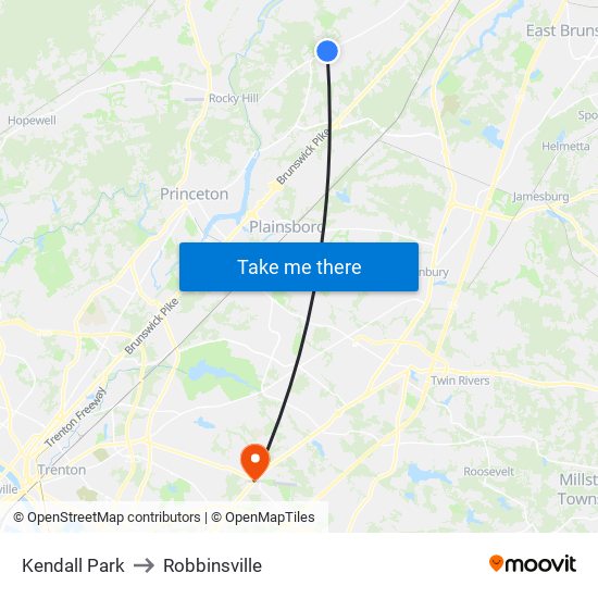 Kendall Park to Robbinsville map