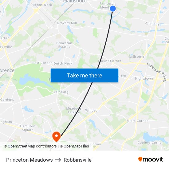 Princeton Meadows to Robbinsville map