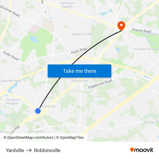 Yardville to Robbinsville map