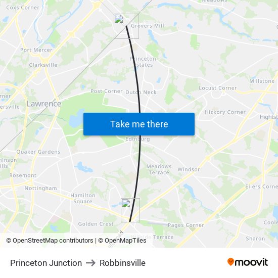 Princeton Junction to Robbinsville map