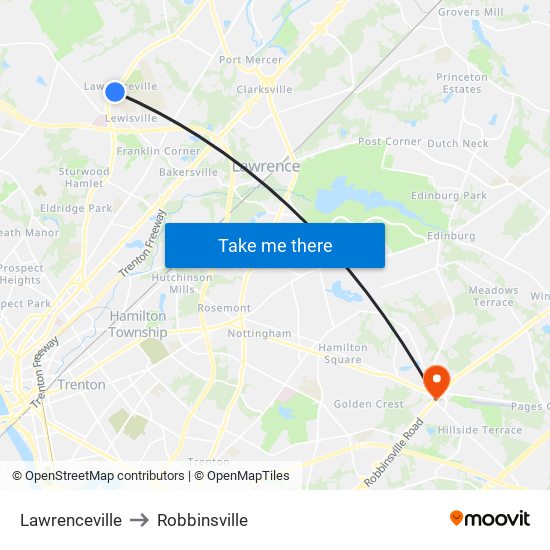Lawrenceville to Robbinsville map