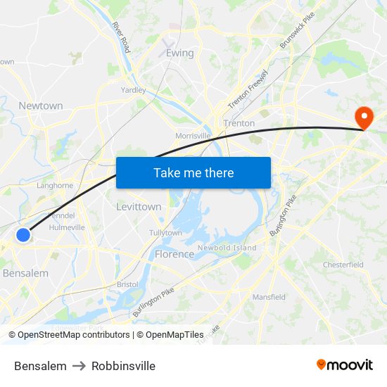 Bensalem to Robbinsville map