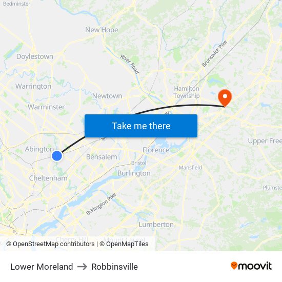 Lower Moreland to Robbinsville map