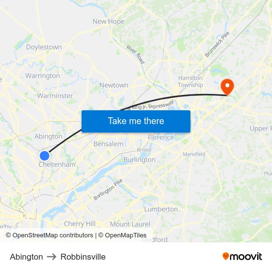 Abington to Robbinsville map