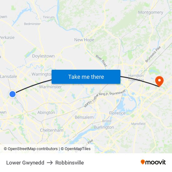 Lower Gwynedd to Robbinsville map