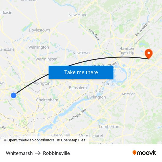 Whitemarsh to Robbinsville map