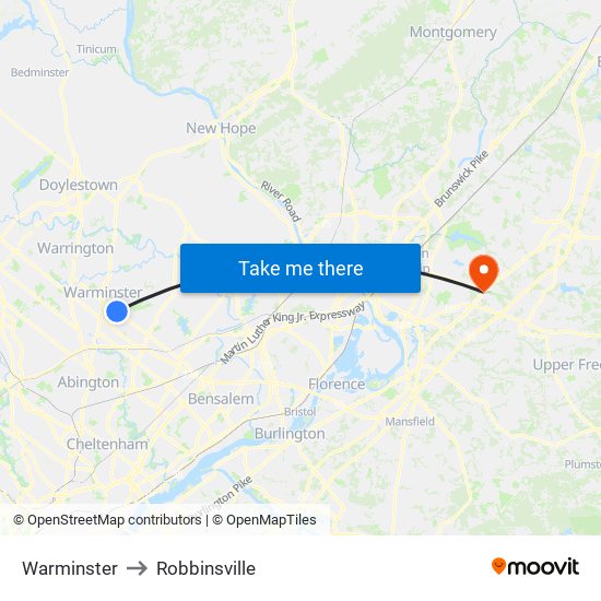 Warminster to Robbinsville map