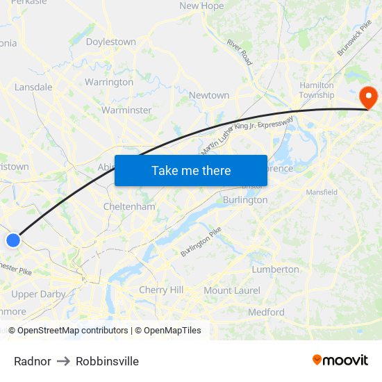 Radnor to Robbinsville map