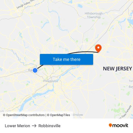 Lower Merion to Robbinsville map