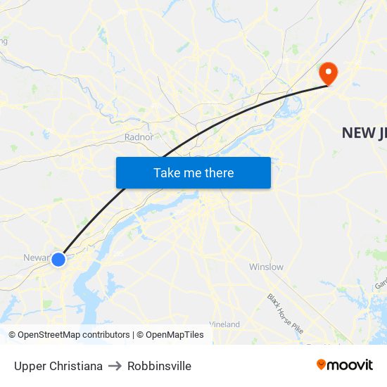 Upper Christiana to Robbinsville map