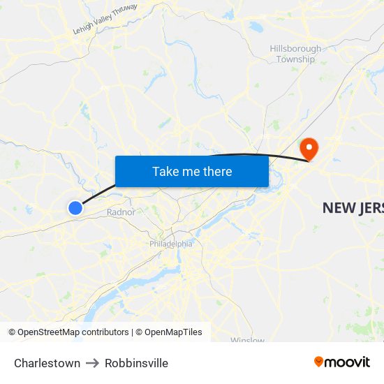 Charlestown to Robbinsville map