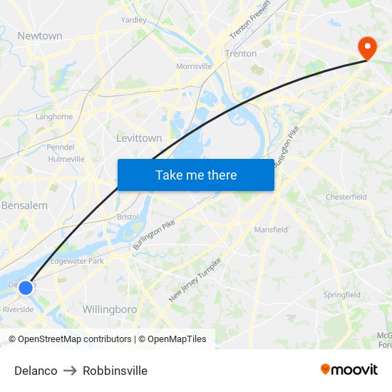 Delanco to Robbinsville map