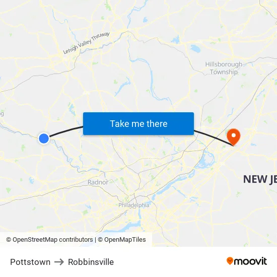 Pottstown to Robbinsville map