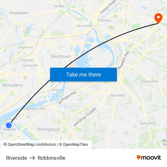 Riverside to Robbinsville map