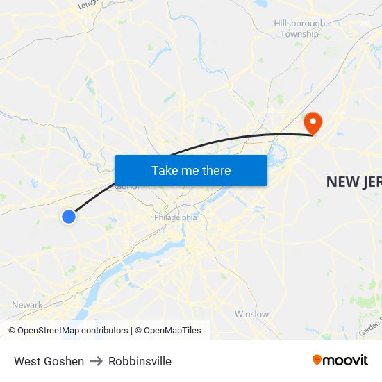 West Goshen to Robbinsville map