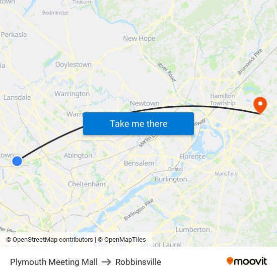 Plymouth Meeting Mall to Robbinsville map