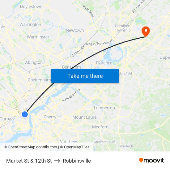 Market St & 12th St to Robbinsville map