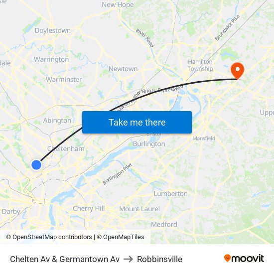 Chelten Av & Germantown Av to Robbinsville map