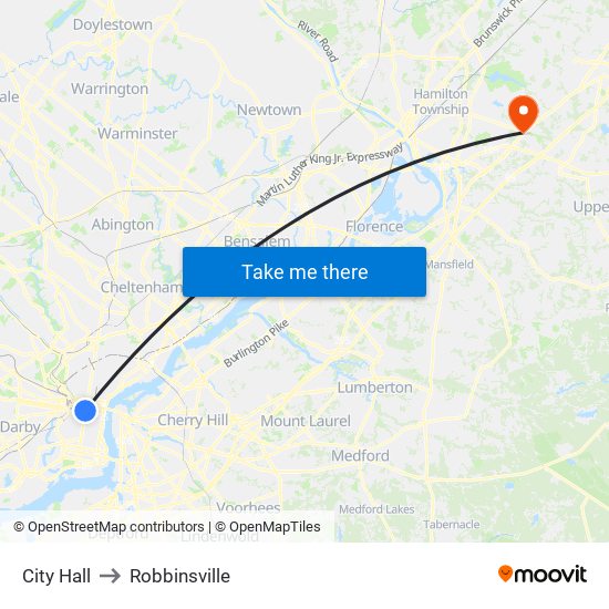City Hall to Robbinsville map