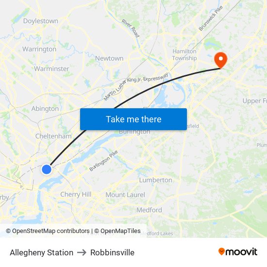 Allegheny Station to Robbinsville map