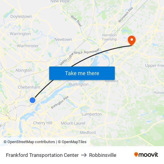 Frankford Transportation Center to Robbinsville map