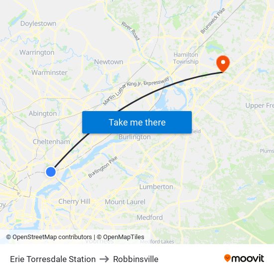 Erie Torresdale Station to Robbinsville map