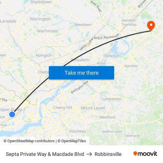 Septa Private Way & Macdade Blvd to Robbinsville map