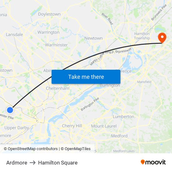 Ardmore to Hamilton Square map