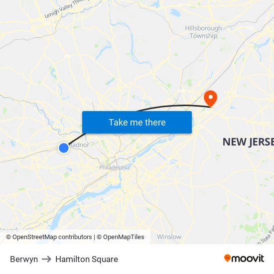 Berwyn to Hamilton Square map
