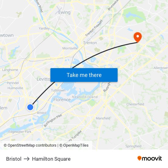 Bristol to Hamilton Square map