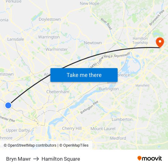 Bryn Mawr to Hamilton Square map