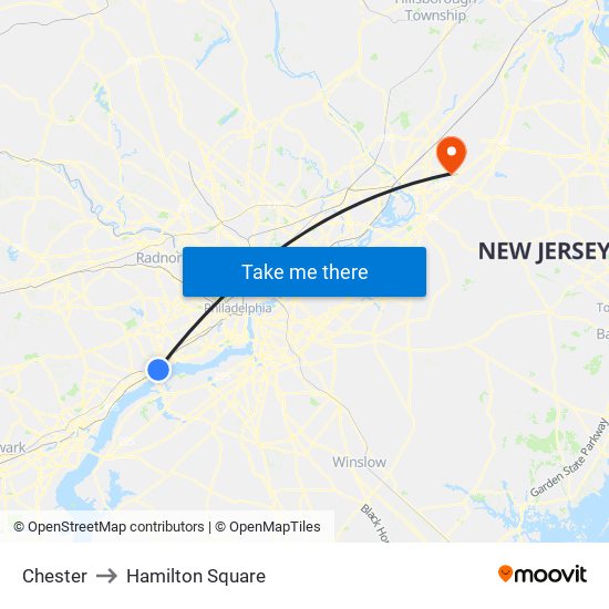 Chester to Hamilton Square map