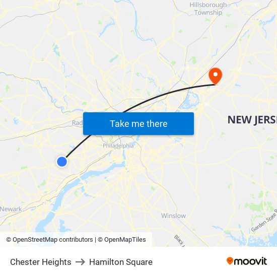 Chester Heights to Hamilton Square map
