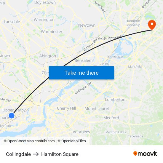 Collingdale to Hamilton Square map