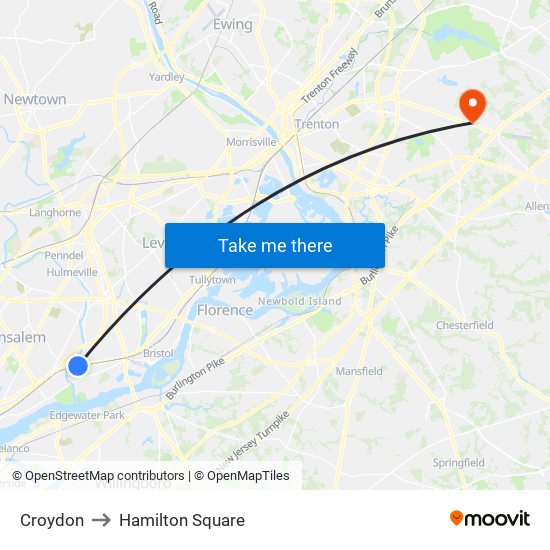 Croydon to Hamilton Square map