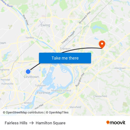 Fairless Hills to Hamilton Square map