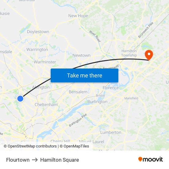 Flourtown to Hamilton Square map