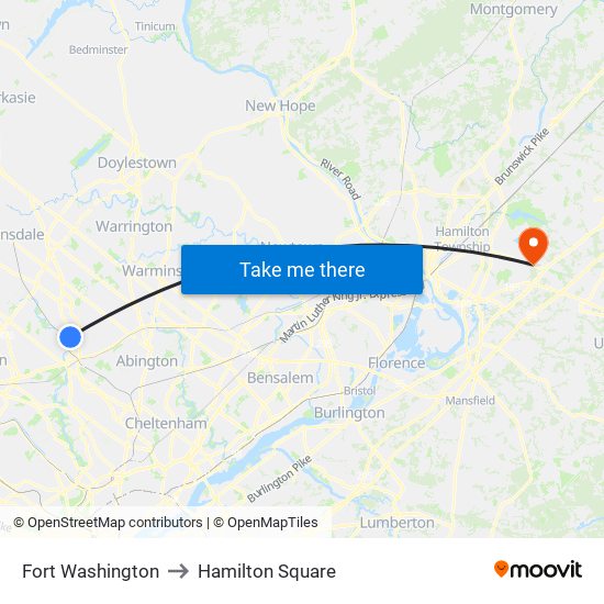 Fort Washington to Hamilton Square map