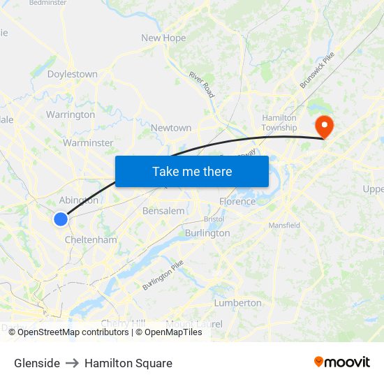 Glenside to Hamilton Square map