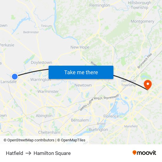 Hatfield to Hamilton Square map