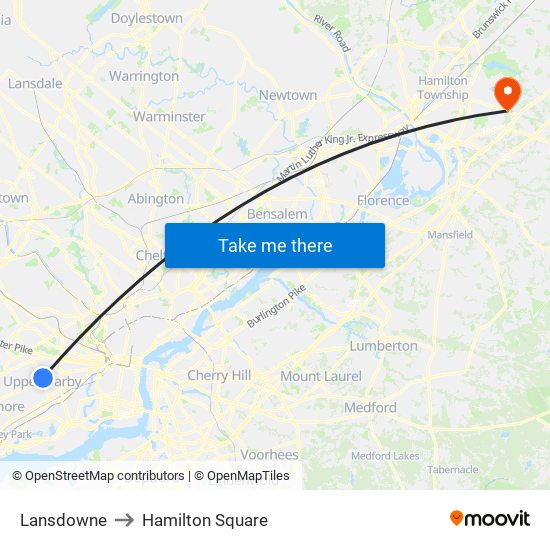 Lansdowne to Hamilton Square map