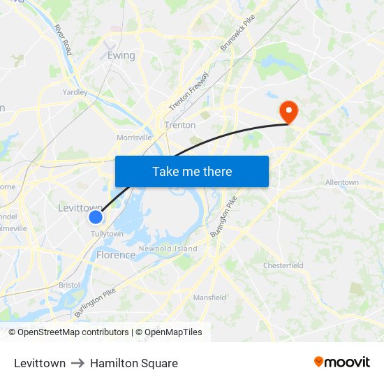 Levittown to Hamilton Square map