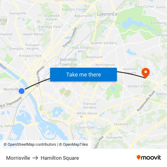 Morrisville to Hamilton Square map