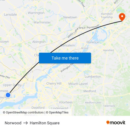 Norwood to Hamilton Square map