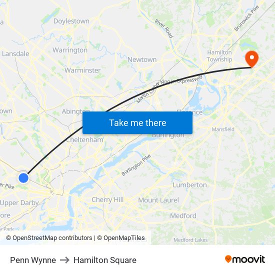 Penn Wynne to Hamilton Square map