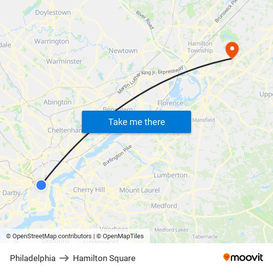 Philadelphia to Hamilton Square map