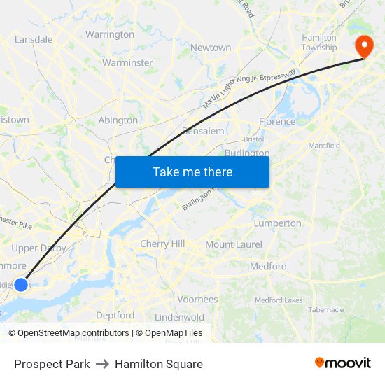 Prospect Park to Hamilton Square map